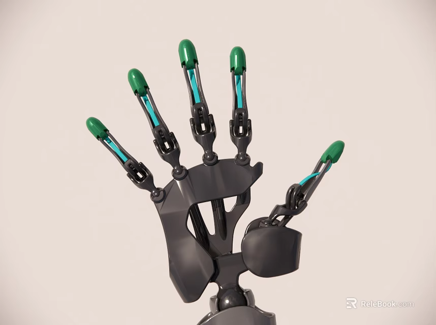 Mechanical Robotic Arm With Black Components And Green Fingertip Details 3d model 