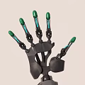 Mechanical Robotic Arm With Black Components And Green Fingertip Details