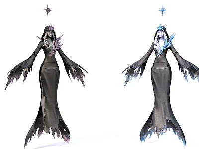 Game Movie Characters In Dark And Blue Long Robes With Star Headpieces And Tattered Edges 3d model