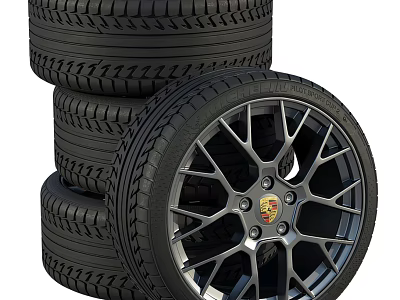 Stacked Car Tires And Alloy Wheel With Logo 3d model