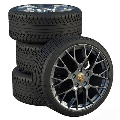Stacked Car Tires And Alloy Wheel With Logo 3d model