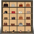 Display Shelves with Various Stylish Handbags Neatly Arranged in Store