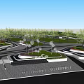 Commercial Landscape Design With Curved Roads Green Lawns Parking Area And Trees