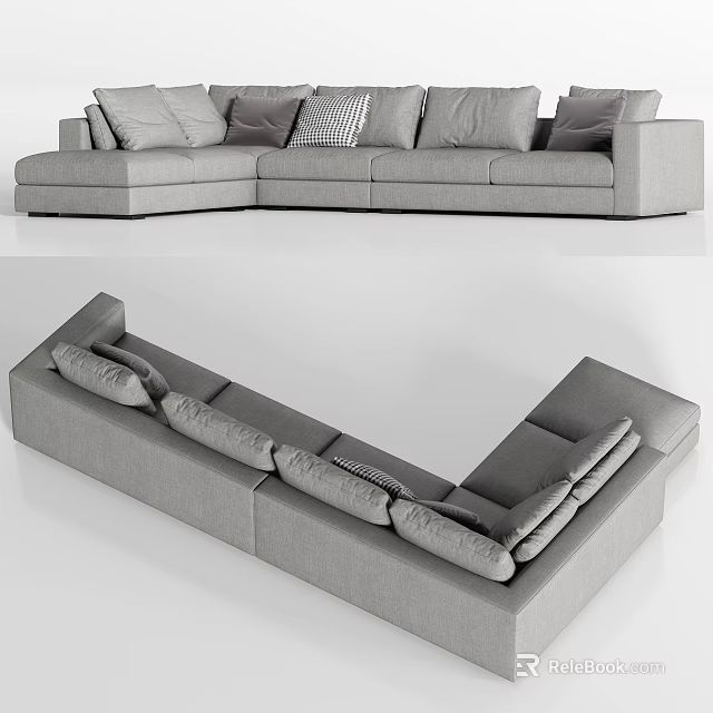 Modern Grey L Shaped Fabric Sectional Sofa With Multiple Plush Cushions 3d model