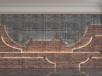 Modern Accent Wall Design With Brick Texture Wavy Pattern And LED Strip Lighting 3d model