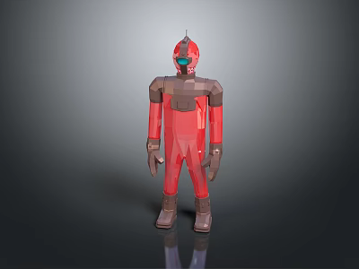 Red And Brown Sci Fi Humanoid Character With Helmet And Blocky Armor Design 3d model