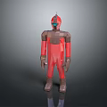 Red And Brown Sci Fi Humanoid Character With Helmet And Blocky Armor Design