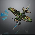 Colorful Cosmic Aerospace Craft With Green Wing Patterns And Blue Thrusters