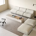Sofa Coffee Table Combination Fabric Three-Seat Sofa Fabric Single Sofa Chair Casual Low Stool Marble Coffee Table Floor Lamp 3d model