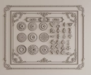 Plaster line carved background wall 3d model