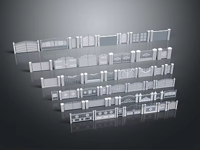 Various White Metal Fences With Different Designs And Styles Arranged In Multi Layer Structure 3d model