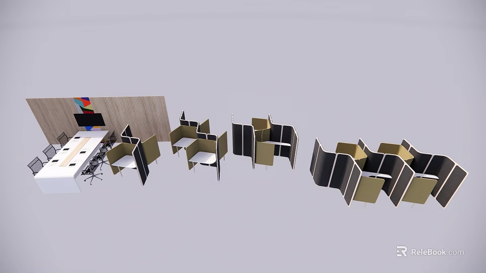 Modern Office Desk Workstations With Partition Design Ergonomic Chairs And Workspace Layout 3d model