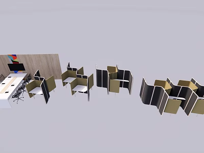 Modern Office Desk Workstations With Partition Design Ergonomic Chairs And Workspace Layout 3d model