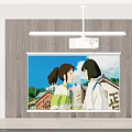 Projection Monitoring With Projector And Screen Showing Animated Scene Of Two Girls On Wooden Wall