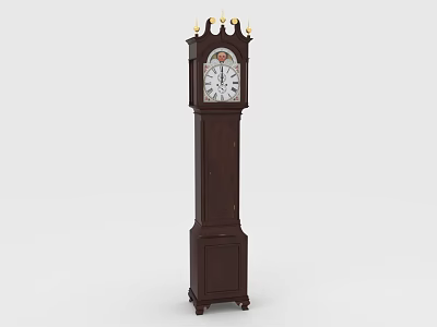Dark Wooden Grandfather Clock With Decorative Spire Top And Classic Clock Face 3d model