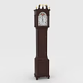 Dark Wooden Grandfather Clock With Decorative Spire Top And Classic Clock Face