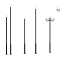 Various Styles of Outdoor Lights with Black Metal Lamp Posts and Different Top Designs
