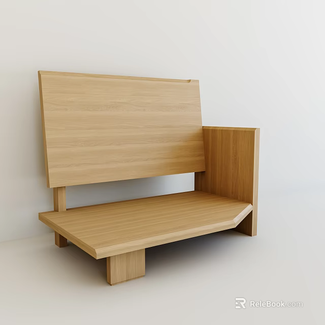Modern Minimalist Wooden Single Chair With Simple Backrest And Seat Design 3d model 