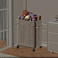 White Perforated Storage Basket With Wheels Holding Towels Balls And Toiletries