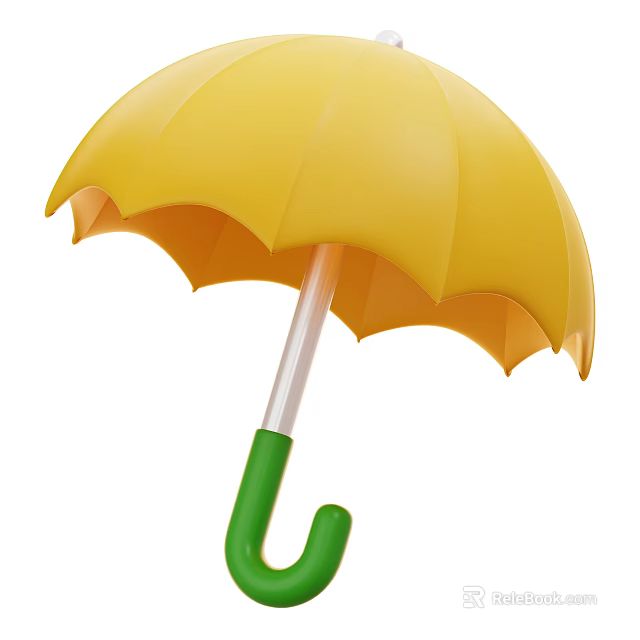 Bright Yellow Umbrella Daily Life Essential With Green Handle And Transparent Shaft 3d model 