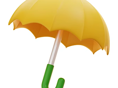 Bright Yellow Umbrella Daily Life Essential With Green Handle And Transparent Shaft 3d model