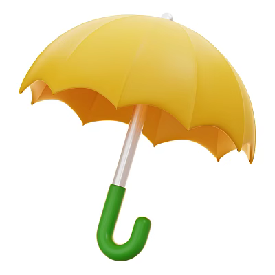 Bright Yellow Umbrella Daily Life Essential With Green Handle And Transparent Shaft 3d model