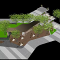 Modern Outdoor Pergola Design With Green Trees Wooden Tables Chairs And Bar Counter