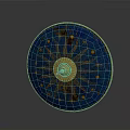 Ancient Decorative Weapon Shield with Blue Enamel Surface Gold Sunburst Design and Dots