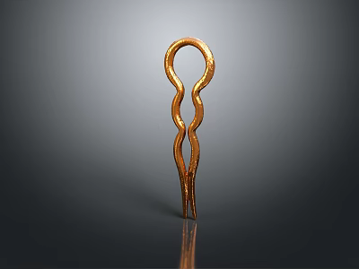Golden Metal Hair Accessory With Curved Design For Styling Hair 3d model