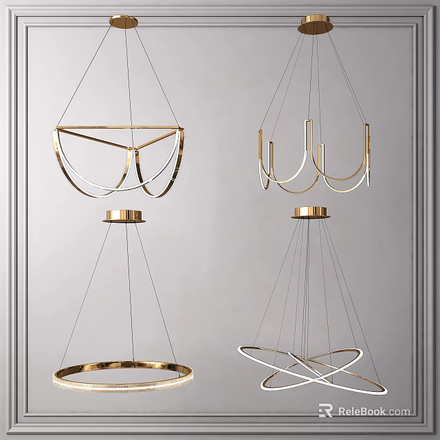 Elegant Modern Gold Geometric Chandeliers Hanging For Interior Design 3d model