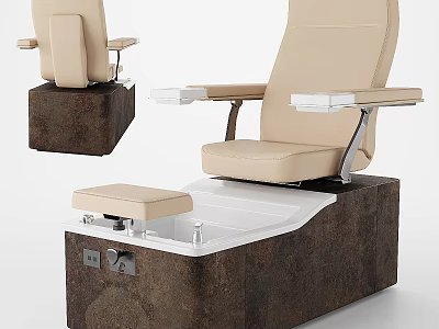 Beige Nail Salon Chair With Armrests And White Foot Basin Dark Base 3d model