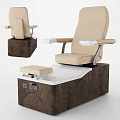 Beige Nail Salon Chair With Armrests And White Foot Basin Dark Base