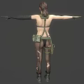 Woman In Bikini Top Long Gloves Utility Belt Torn Stockings And Boots With Arms Outstretched