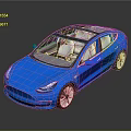 Blue Electric Sedan With Transparent Roof And Light Colored Seats Shiny Body