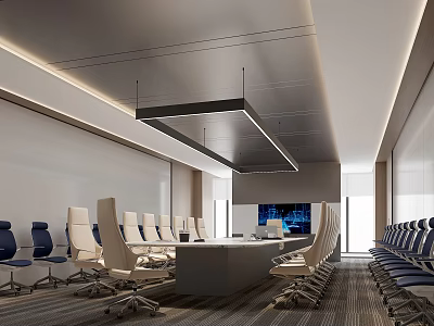 Modern Conference Room Interior Featuring Long Meeting Table Ergonomic Chairs Ceiling Lighting And Digital 3d model