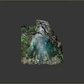 Natural Garden Landscape With Rockery Waterfall Turquoise Pool And Green Vegetation