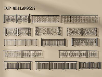 Various Decorative Metal Railings With Ornate Patterns And Simple Designs 3d model