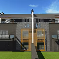 Traditional Chinese Semi Detached Villa With Two Story Glass Windows Balcony And Greenery
