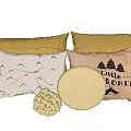 Throw Pillows with Yellow Beige White Green Tree Pattern Round Shape and Little Explorer Text