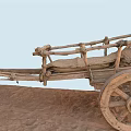 Ancient Wooden Cart With Ropes And Straw Mat On Desert Sand