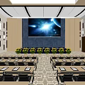Spacious Modern Conference Room With Well Arranged Tables Chairs And Large Screen