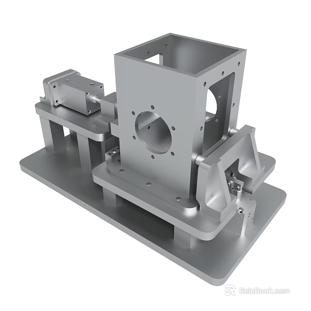 Metal Mechanical Component With Precision Machined Holes And Bolted Structural Base 3d model 