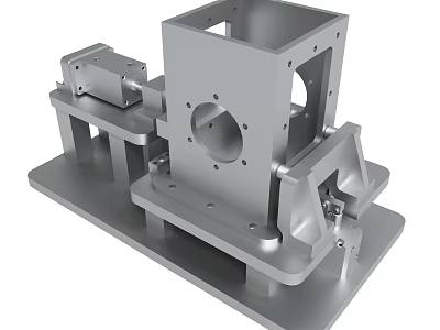 Metal Mechanical Component With Precision Machined Holes And Bolted Structural Base 3d model