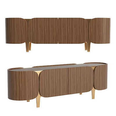 Modern Wooden Sideboard With Curved Design And Golden Legs Cabinet Doors 3d model