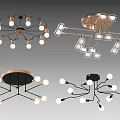 Modern Chandeliers Featuring Various Branching Structures Metallic Frames And Glass Shades 3d model