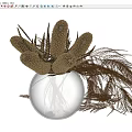 Decorative Ornament Set With Clear Glass Vase And Brown Banksia Fern Dried Flowers