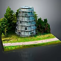 Gray Multi Story Tower Model With Green Trees Grassland And Dirt Path
