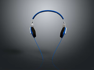 Modern Headphones With Blue Headband White And Black Ear Cups And Reflective Surface 3d model