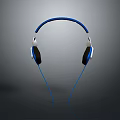 Modern Headphones With Blue Headband White And Black Ear Cups And Reflective Surface