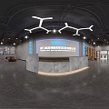 Modern Technology Company Lobby With Geometric Lighting Large Windows Wooden Bookshelves And Gray Reception Desk